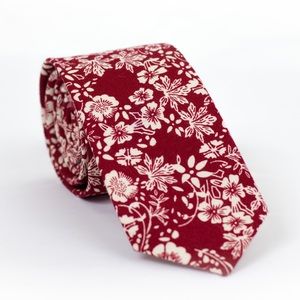 Red Floral skinny tie